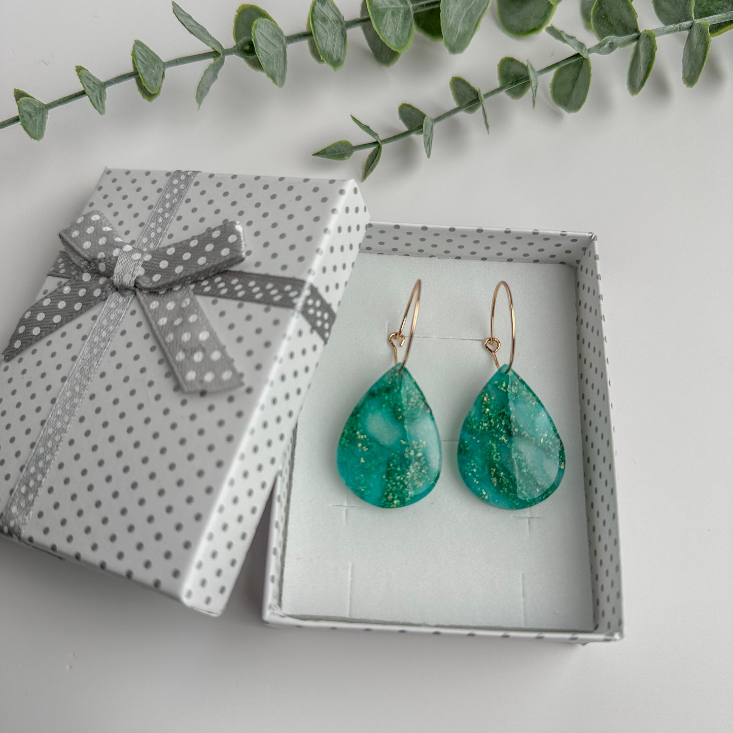 Teal Teardrop Polymer Clay Hoop Earrings