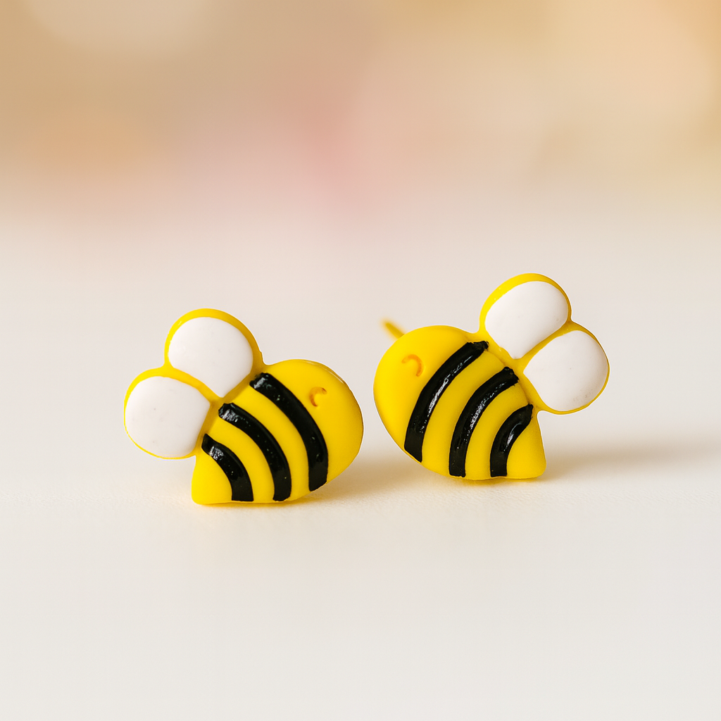 bumble bee studs handmade using polymer clay