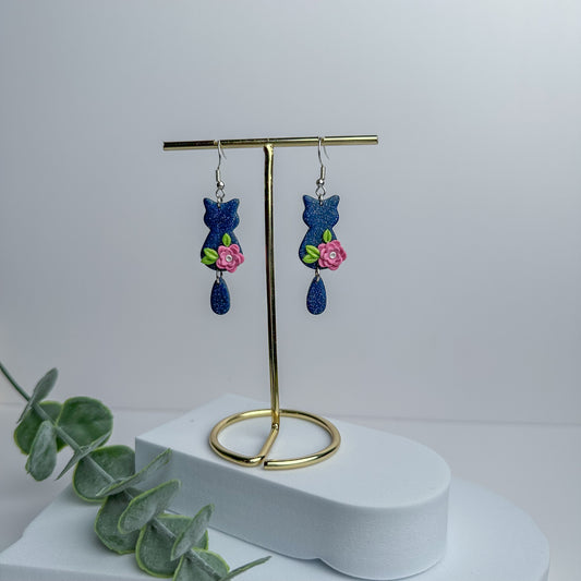 Blue Kitty - Handmade Polymer Clay Earrings