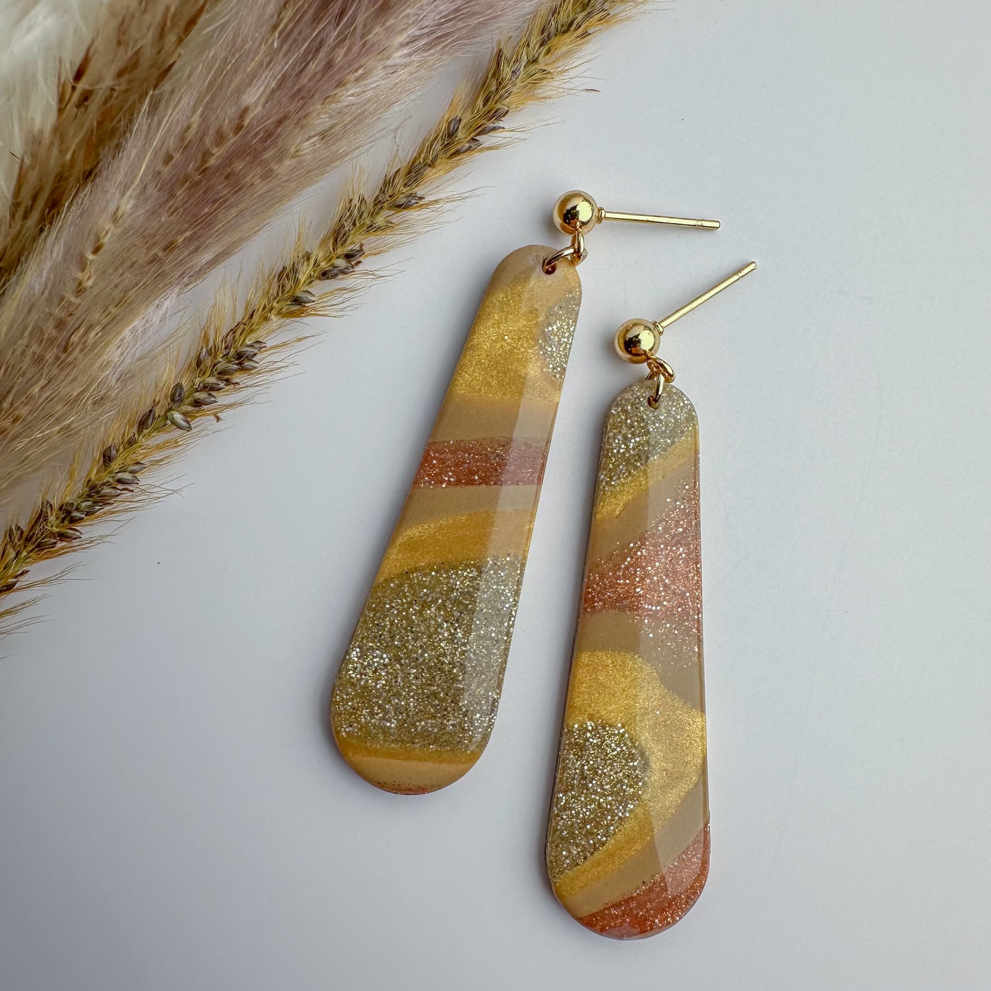 Golden Teardrops - Handmade Polymer Clay Earrings