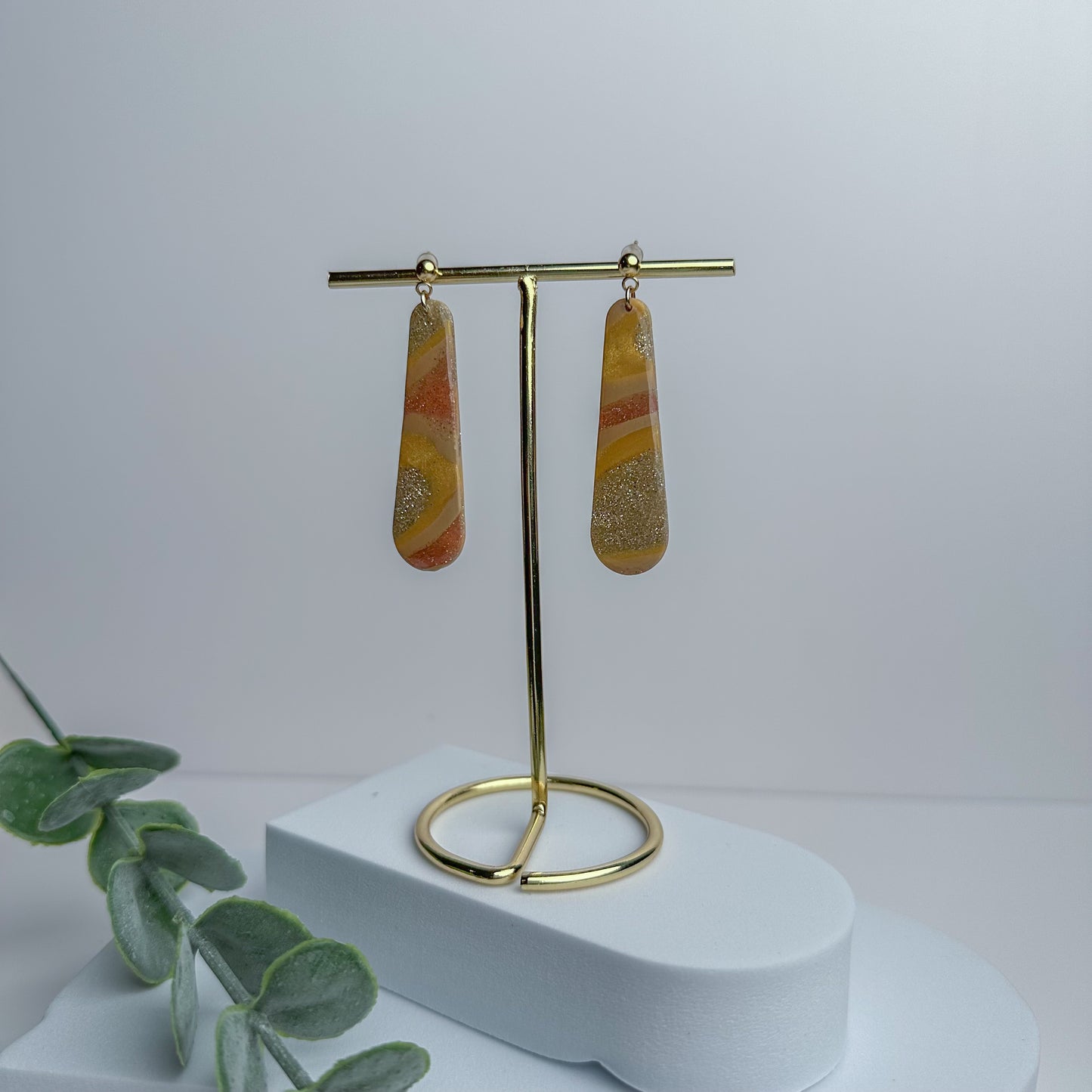 Golden Teardrops - Handmade Polymer Clay Earrings