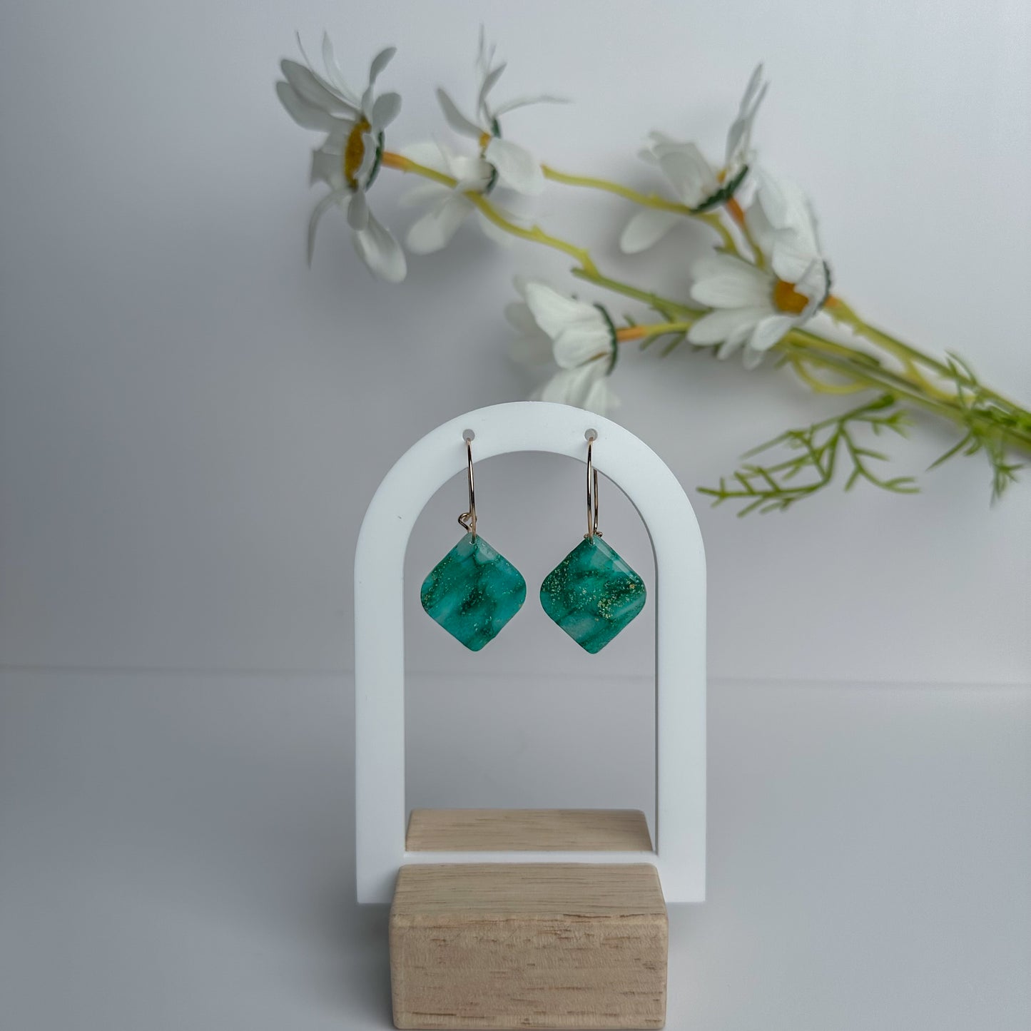 Emerald Veil -2 - Handmade Polymer Clay Earrings