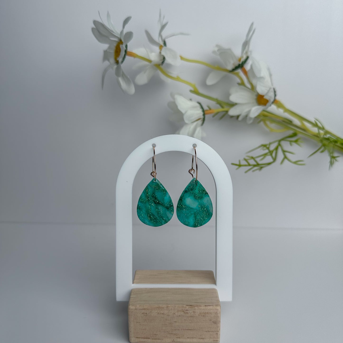 Emerald Veil -3 - Handmade Polymer Clay Earrings