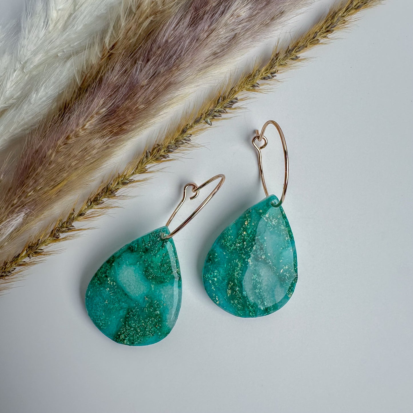 Emerald Veil -3 - Handmade Polymer Clay Earrings