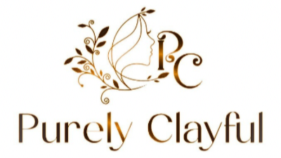 Logo of 'Purely Clayful' with decorative elements on a white background
