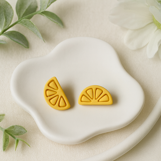 lemon wedges studs handmade with polymer clay 