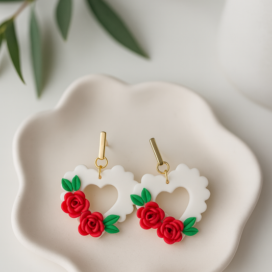 floral hearts handmade using polymer clay earrings