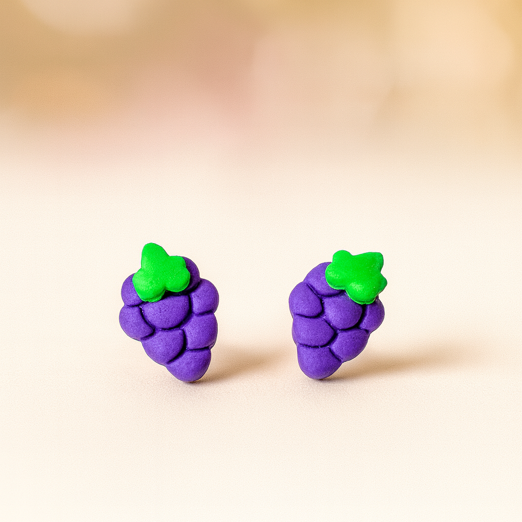 grape_studs earrings handmade using polymer clay