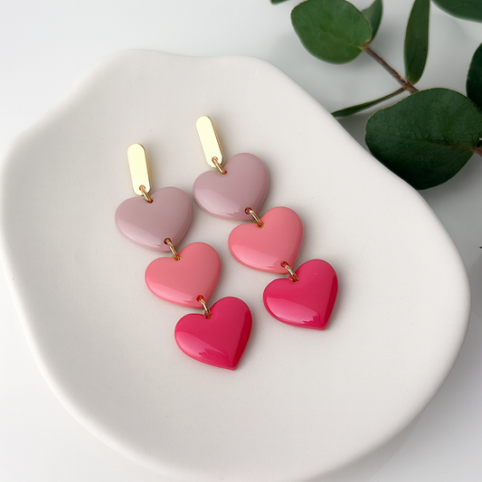 heart dangle earrings handmade using polymer clay