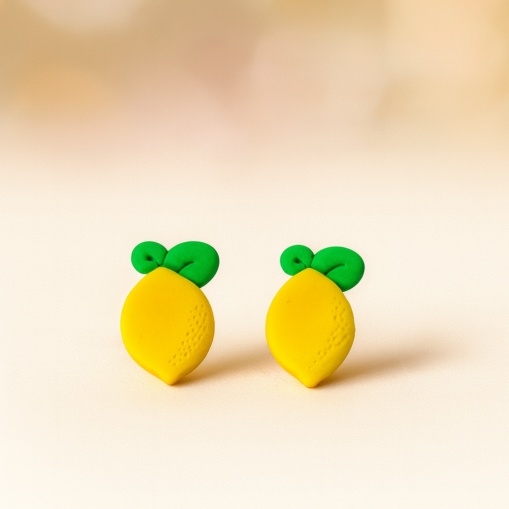 lemon stud earrings handmade using polymer clay
