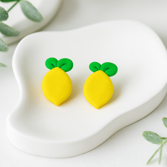 lemon studs earrings handmade using polymer clay