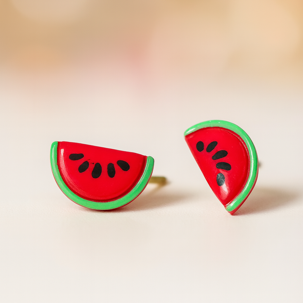 watermelon stud earrings handmade using polymer clay